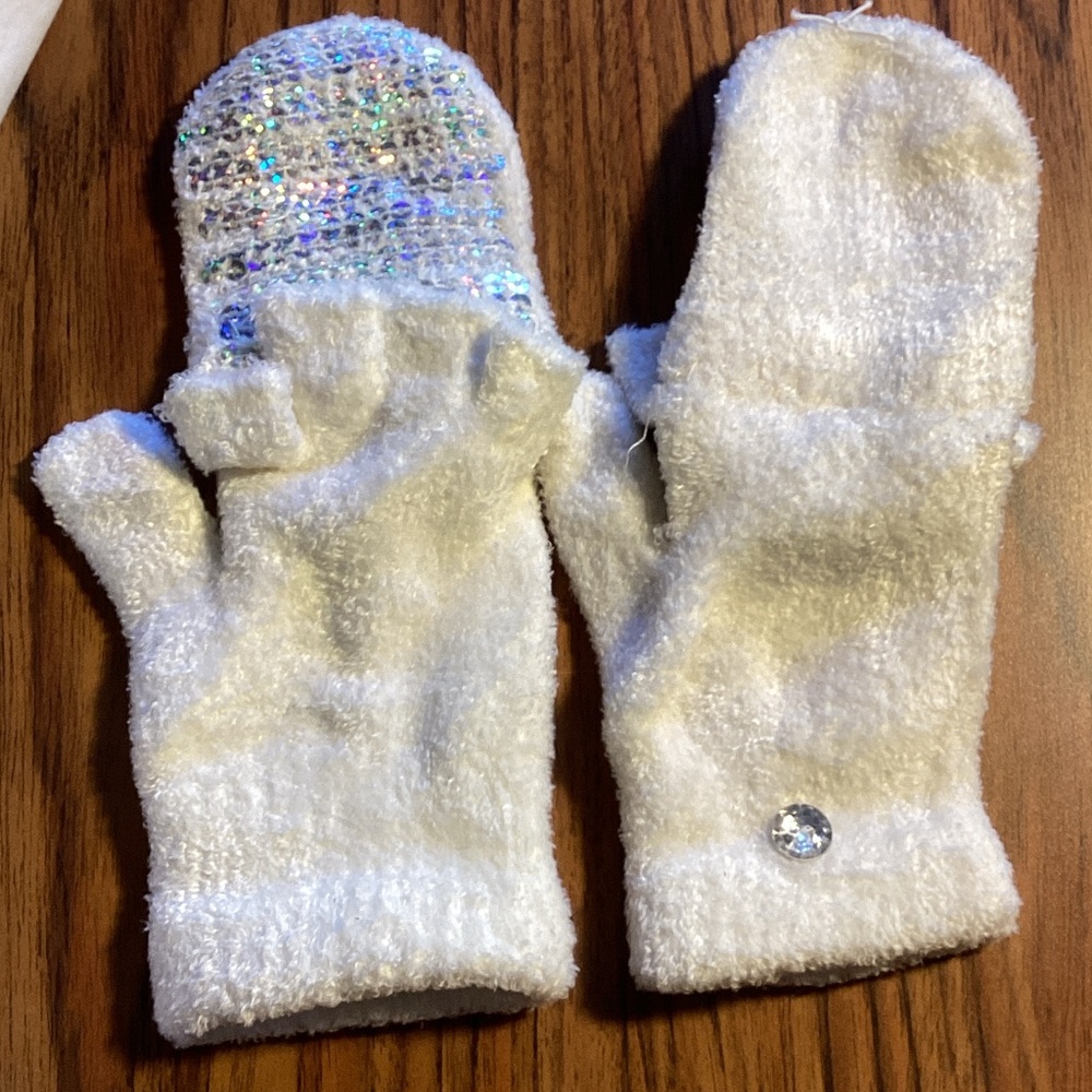Justice White Mittens with Sequin Accents